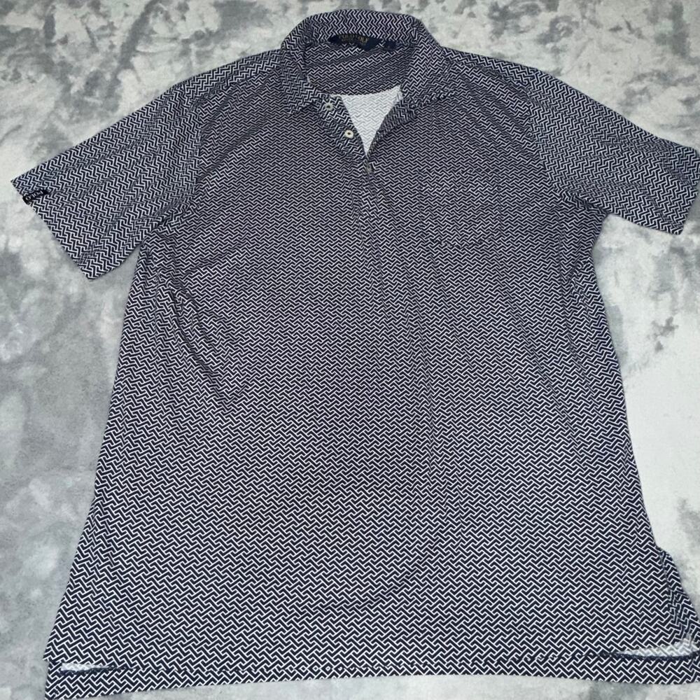 Polo Golf Ralph Lauren Mens L Navy White Geometric Print Polo Shirt
